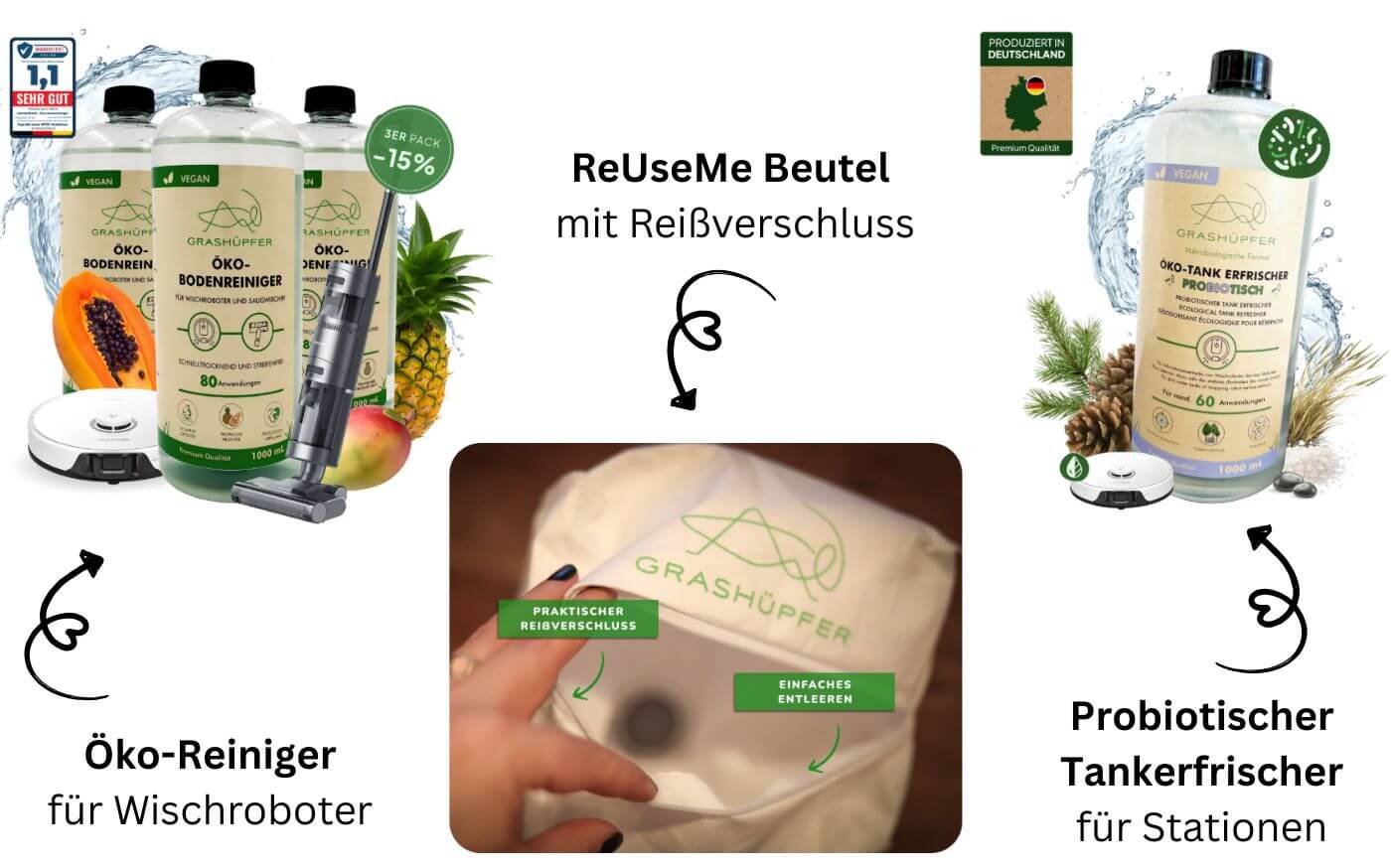 Das Sortiment von Grashüpfer ist zu sehen.